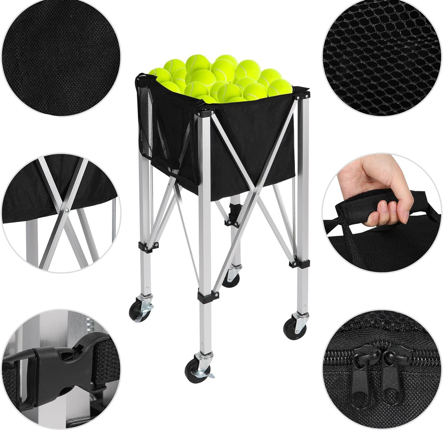 Portable Folding Aluminum Alloy Volleyball Cart Football Cart Basketball Cart Mobile Cart Ball Basket Tennis Cart