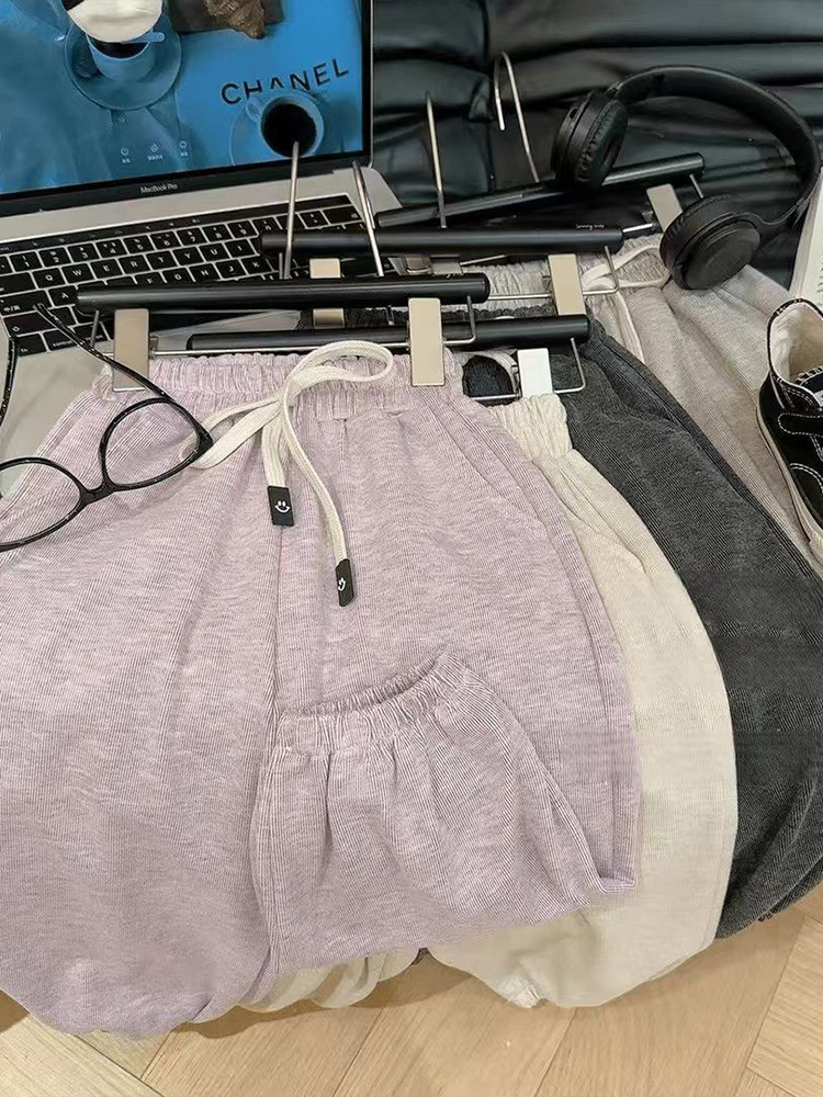 Children's Autumn Solid Color Lantern Pants for Girls, Leggings for Outerwear, Boys' Elastic Straight Casual Long Pants