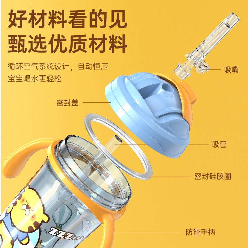 Children's Water Cup, Large Capacity, Anti-Drip Water Cup with Lid and Handle, Insulated, Anti-Scalding, Anti-Fall, Learning Drinking Cup, Training Cup