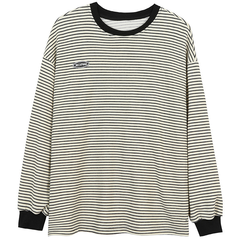 Striped T-Shirt Base Layer for Women, 2025 Autumn New Round Neck Long-Sleeve Sweatshirt, Korean Style Tops, Women's Clothing for Export