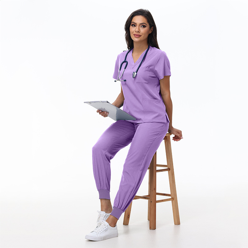 Amazon V-neck short-sleeved nurse clothing men's and women's skin management hand-washing clothing operating room isolation clothing work clothes set