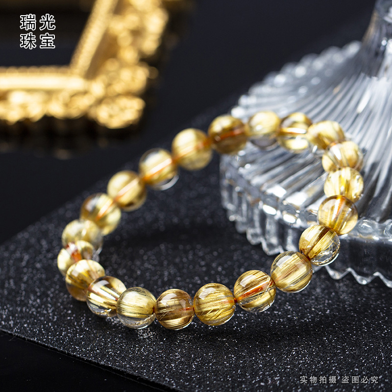 Ruiguang Jewelry Live Broadcast Late Class Black Hair Crystal Blonde Crystal Gray Moonstone Silver Obsidian Bracelet Cinnabar Crystal Bracelet