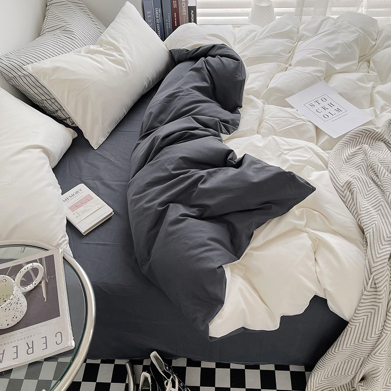 Nordic Style Ins Japanese High-Value Two-Piece Set Simple Student Single Dormitory Solid Color Contrast Skin-Friendly Washable