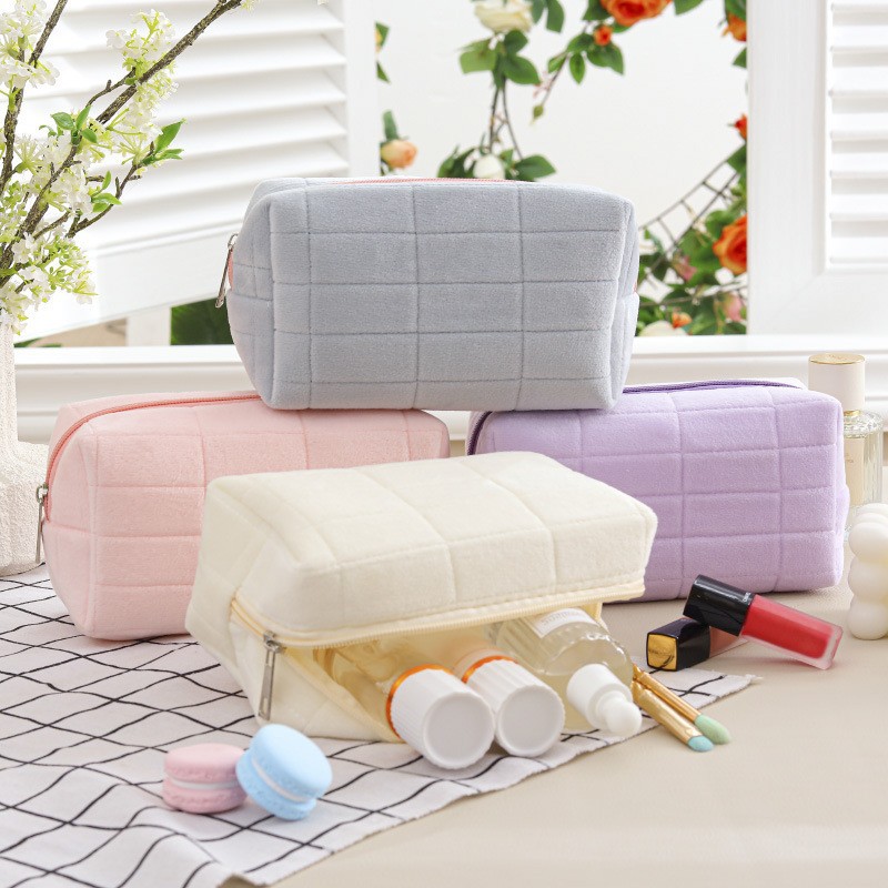Cross-border Flannel Cosmetic Bag Pillow Bag Spot Ins Pencil Bag Japanese Style Simple Large Capacity High-value Plaid Storage