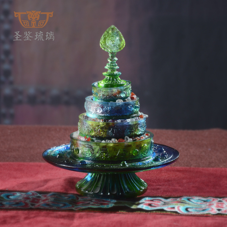 Manza Plate Holy Scripture Glazed Offering Supplies Ornaments Buddhist Temple Ancestral Hall Home Decoration Carved Tantric Instruments
