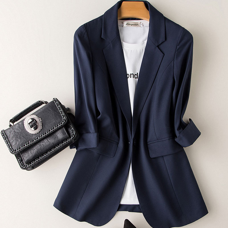 черный маленький костюм для женщин, новый облегающий пиджак с тремя четвертями, плюс сайз [0316]