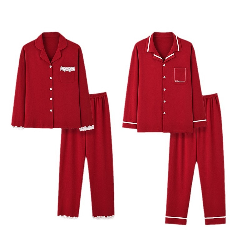 Wedding Zodiac Year Newlywed Couple Pajamas Set Men's Spring and Autum Red Long-Sleeved Red Festive Women's Home Clothes