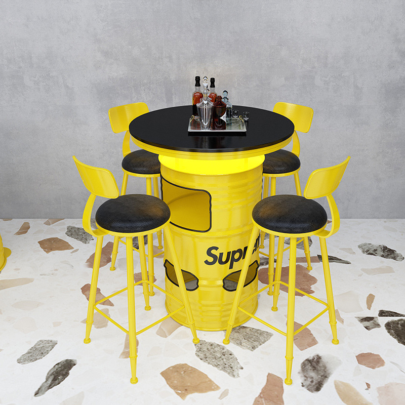Industrial Style Music Bar Wrought Iron Gasoline Barrel Tables and Chairs Creative and Unique Restaurant Ktv High Platform Bar Table and Chair Set
