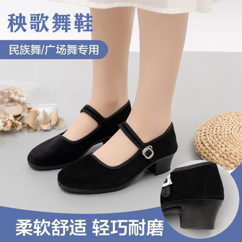 Ethnic Dance Shoes Xizang Dance Yangko Women Jiaozhou Northeast Folk High-Heeled Dance Shoes Grade Examination Shoes Women's Black Single Cloth Shoes