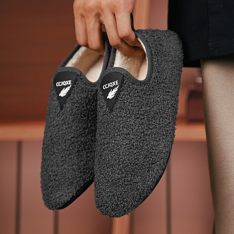Women's Winter Large Size Cotton Slippers for Home Indoor Couples, Plush Warm Cotton Shoes, Thick-Soled Furry Slippers, Furniture Cotton Shoes