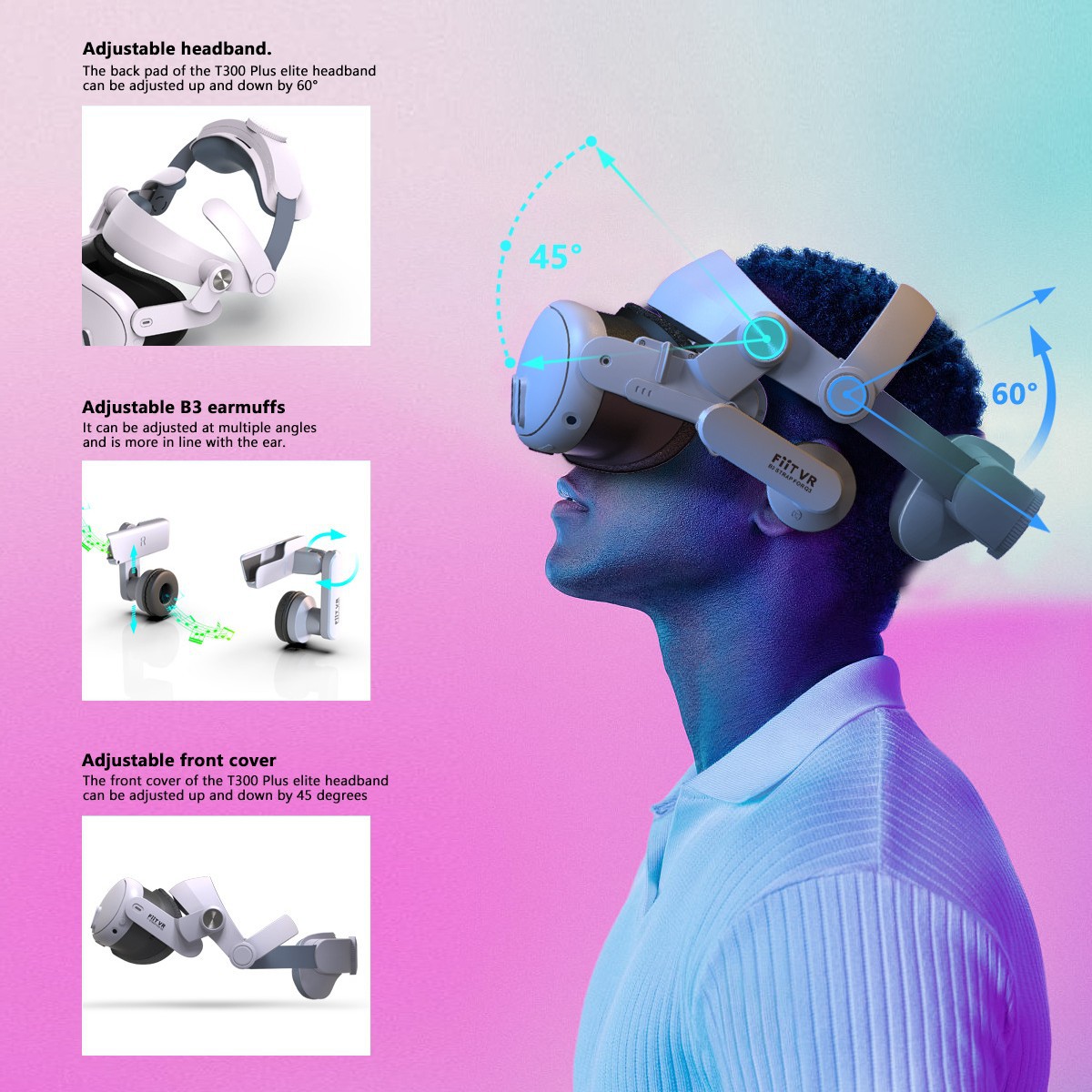 Meta Quest3 Headphone Vr Accessories T300Plus New Headband Decompression and Comfort Original Sound