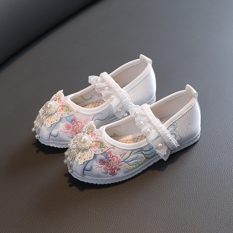 Spring Girls' Han Dynasty Shoes, Kidsren's Old Beijing Soft-Soled Cloth Shoes, Antique Shoes, Embroidered Shoes, Cute Baby Princess Shoes