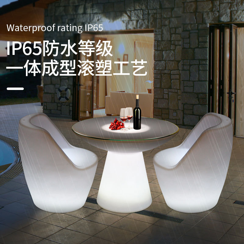 Led Rechargeable Remote Control Bar Tables and Chairs Luminous Furniture Dining Table Coffee Table Colorful Color Changing Luminous Plastic Luminous Tables and Chairs