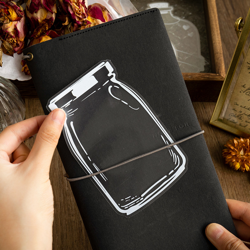 Bottle Qimeng series PET sticker package bottle dried flower hand account sticker transparent bookmark glass bottle sticker decoration