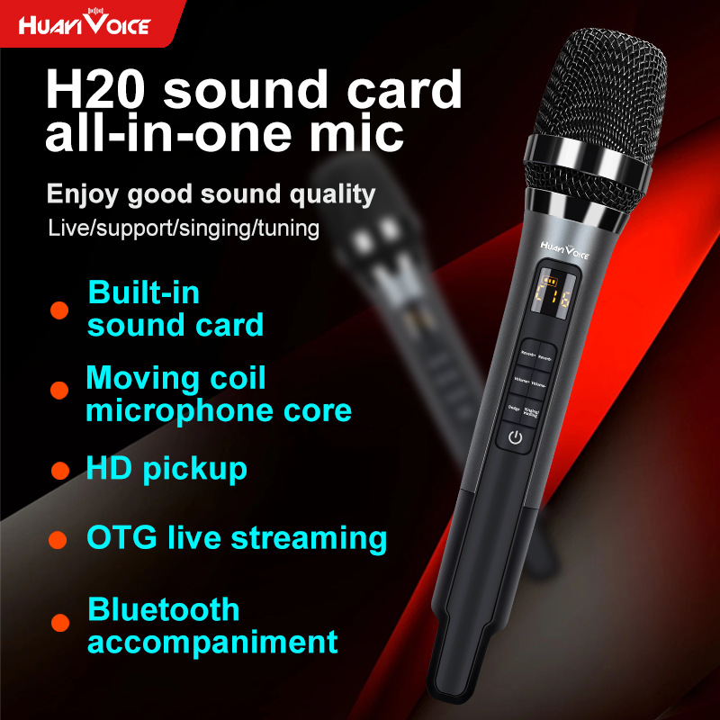 Huayi Voice Factory H20 Sound Card Mic H20 Sound Card Microphone Built-In Sound Card for Singing and Live Streaming
