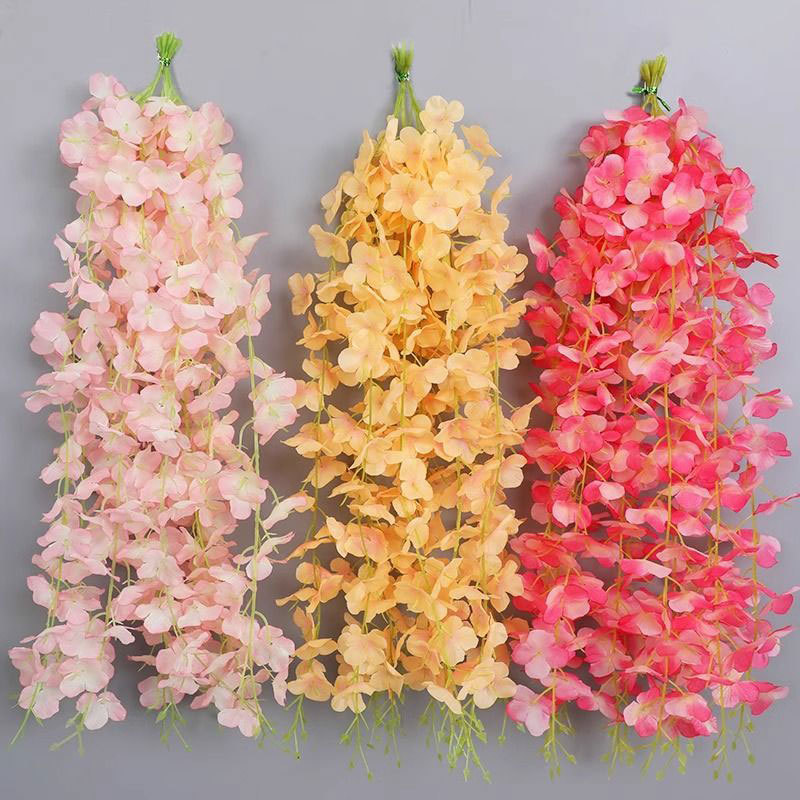 Simulation wisteria flower wall hanging violet flower string interior decoration shopping mall ceiling layout encryption silk cloth bean flower rattan