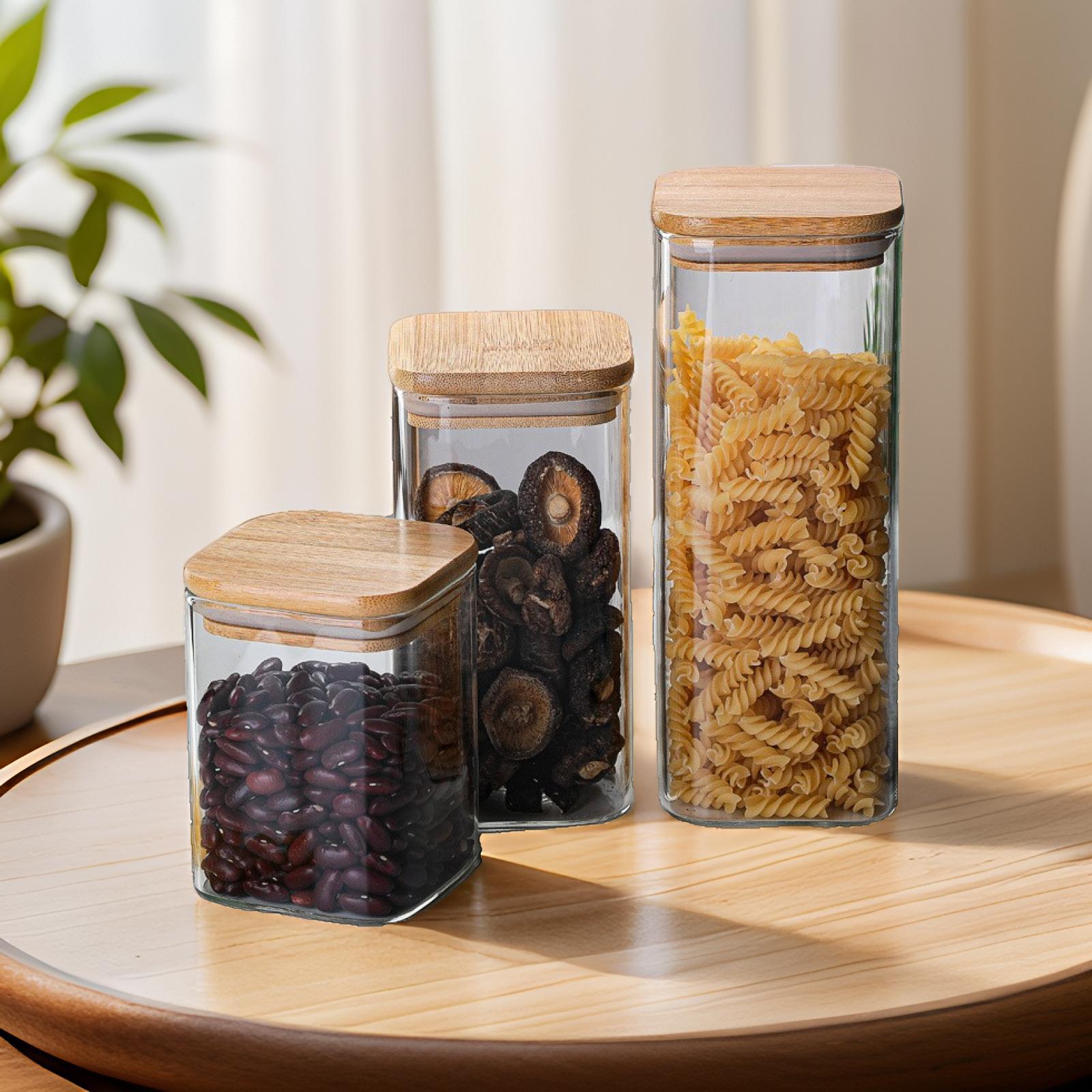 ✅ High Borosilicate Glass Storage Jar Kitchen Storage Bottle Tea Cereal Candy Bamboo Wood Lid Sealed Jar Bamboo Lid Storage