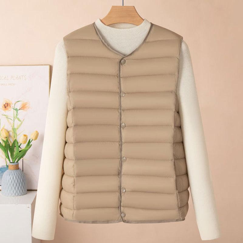 2025 New Thin Cotton Vest Women's Autumn and Winter Collarless Liner Short Women's Vest Large Size Waistoutwear Round Neck Jacket