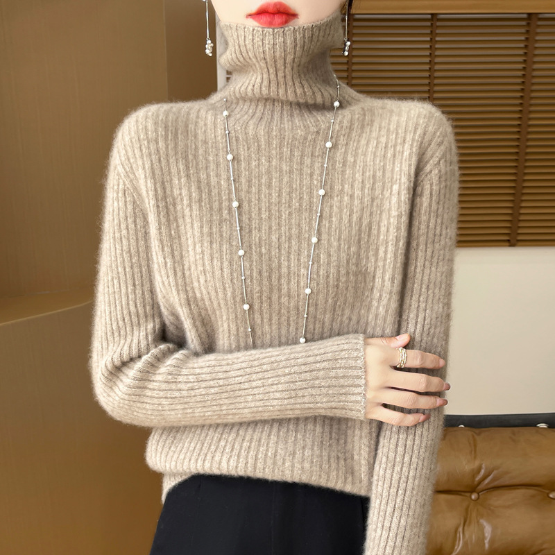 First-Line Garment High Collar 100 Pure Wool Sweater Women's Drawdown Thickened Sweater Korean Versatile Cashmere Knitted Base Shirt
