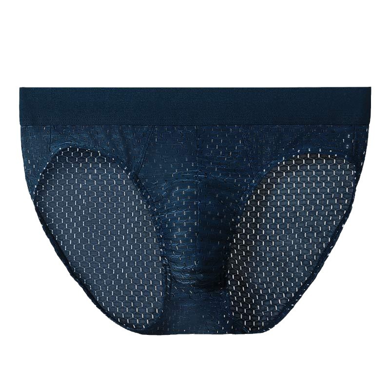 Men's Underwear Ice Silk Solid Color Sexy Low Waist Antibacterial Briefs Summer Thin Mesh Breathable Personalized Shorts