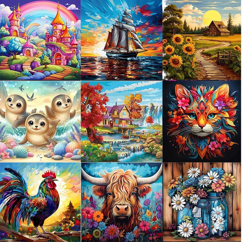 Cross-Border Platform Amazon Temu Shopee Hot Selling 30*30cm Round Diamond Painting Diamond Painting