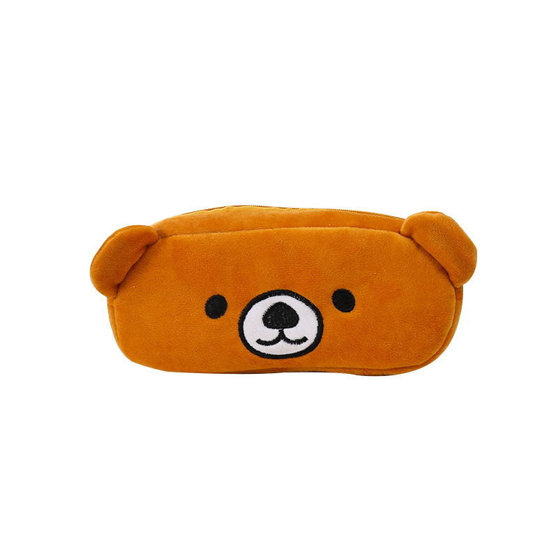 Creative cartoon zipper stationery bag large capacity soft short plush pencil case Japanese and Korean simple pencil case storage stationery box