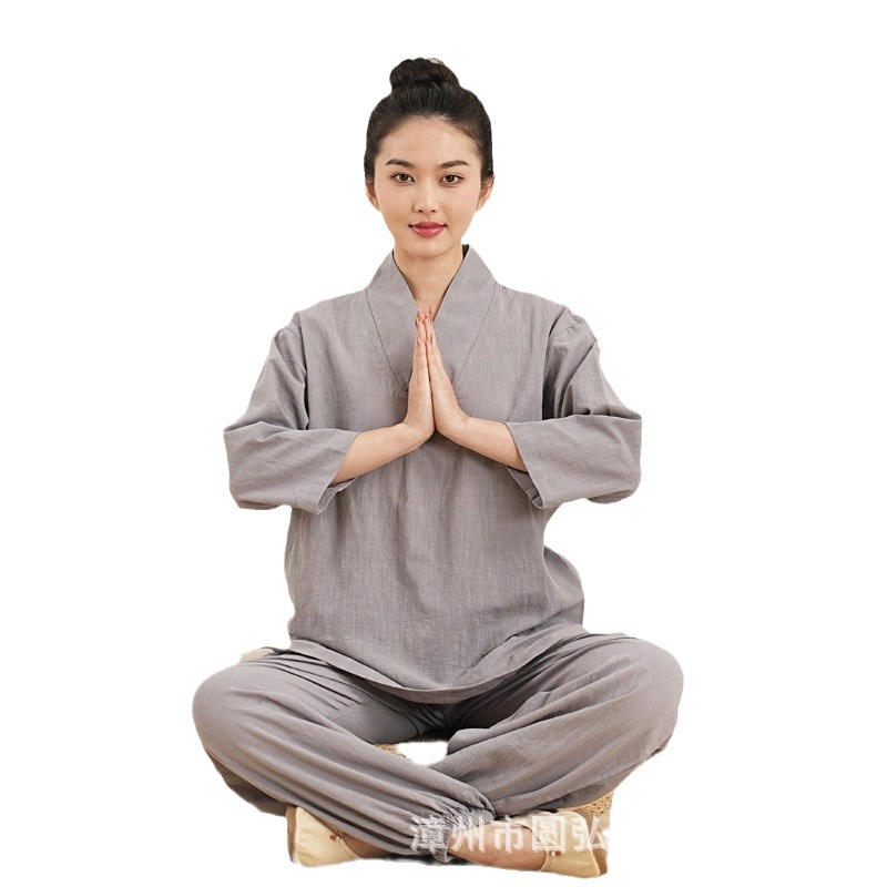 Yuanhong Zen Suit Men's Husband Suit Summer Seven-Sleeve Bamboo Cotton and Linen Zen Hanfu Yoga Meditation Suit