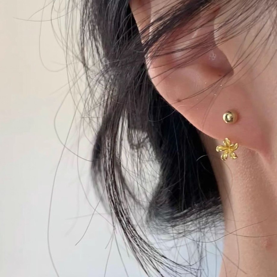 Two-belt style earrings petal screw earrings fairy temperament two-belt U-shaped rear hanging earrings niche design