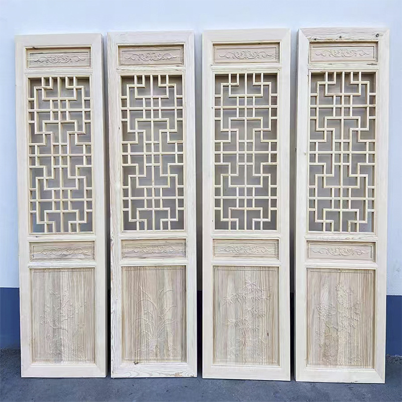 Dongyang Wood Carving Chinese Style Antique Hollow Doors and Windows Ming Qing Style Solid Wooden Door Pineapple Original Wooden Door Lattice Door Carved Door