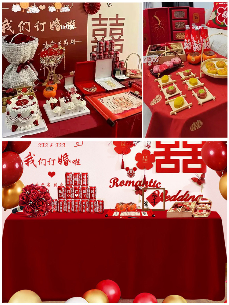 Free Shipping Red Tablecloth Engagement Red Cloth Red Velvet Wedding Rectangular Gold Velvet Cloth Engagement Banquet Table Setting Red Tablecloth