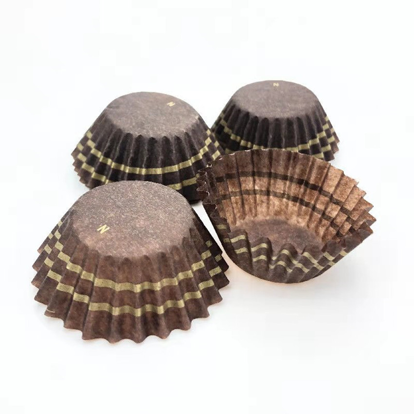 Oil-Proof Brown Gold Circle Chocolate Paper Tray Small Cake Tray Paper Cup Gold Thread Chocolate Wrapping Paper 500 Pieces