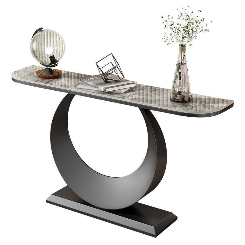 Italian-style light luxury Rock plate entrance table semicircle entrance cabinet modern minimalist wall-mounted entrance rock plate entrance table end View table