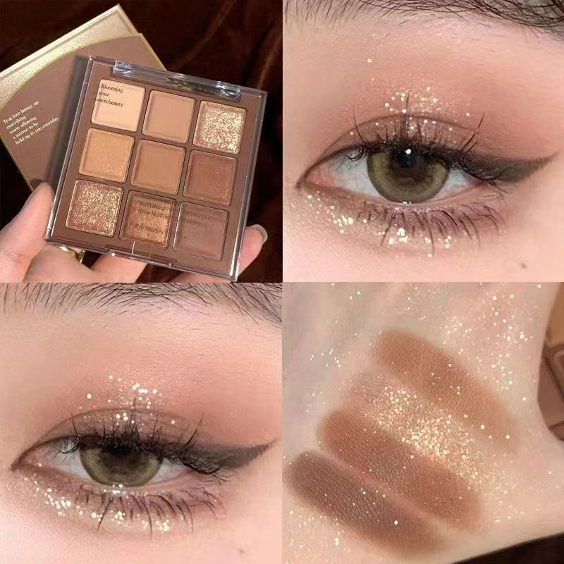 Nine-Color Chocolate Eye Shadow, Pearlescent Matte Earth Color, Not Easy to Remove Makeup, Versatile Beginner Eye Shadow Palette, 9 Colors Chocolate