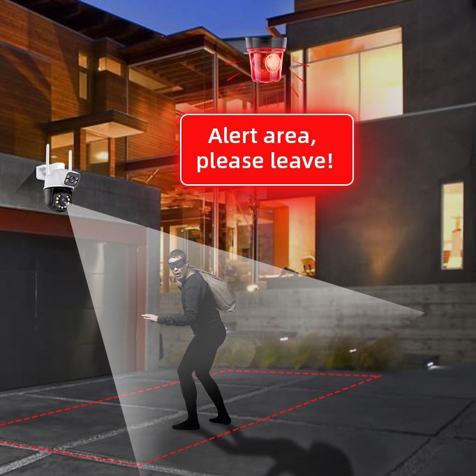 Icsee Dual-Lens Wifi Camera Night Vision Mobile Phone Two-Way Voice Remote Outdoor 360 Monitoring Smart Security