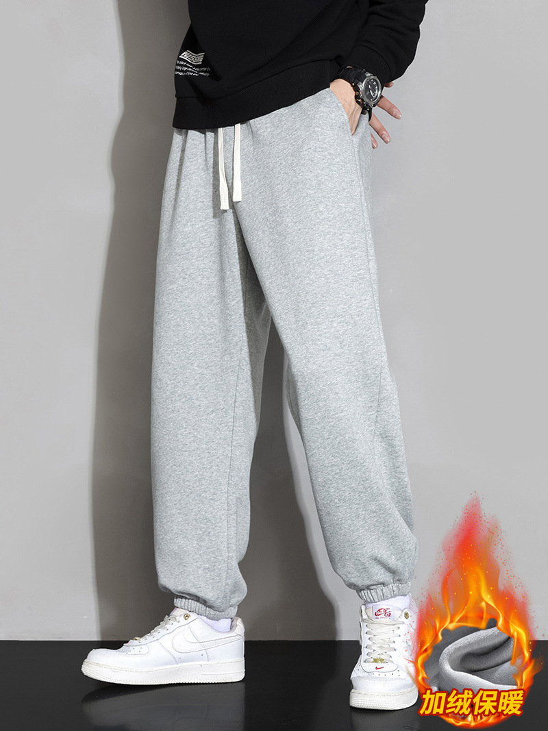Jianheng Chao Brand Winter Fleece-Lined Pants Men's Loose Wide-Leg Pants Casual Sports Pants Thickened Straight Pants Men's Pure Cotton