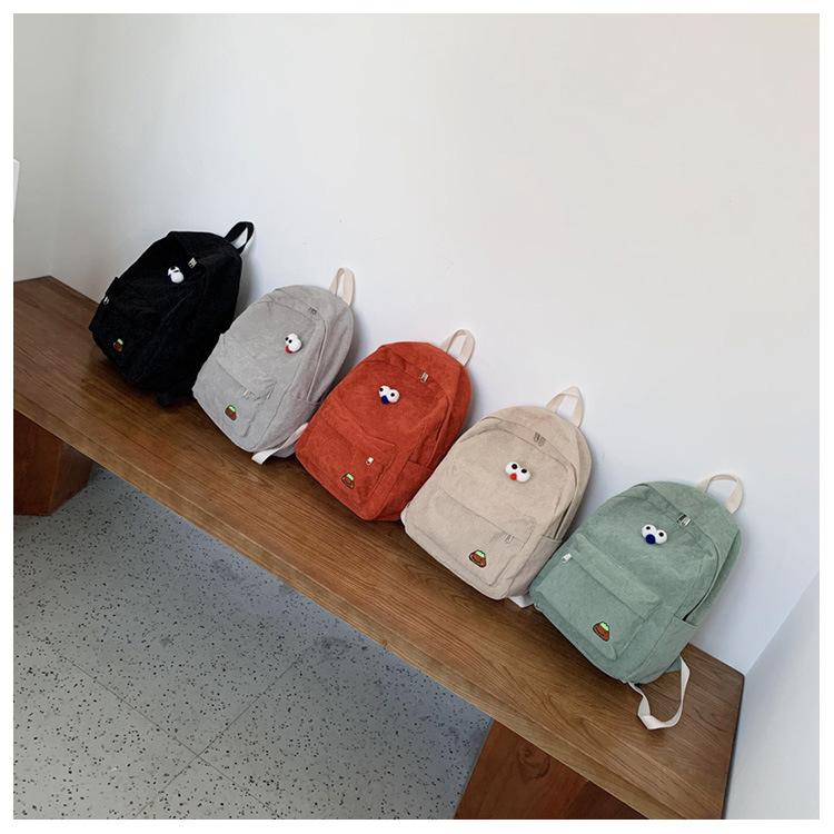 Corduroy backpack women's fashionable all-matching Korean style cute fresh campus backpack ins style class schoolbag