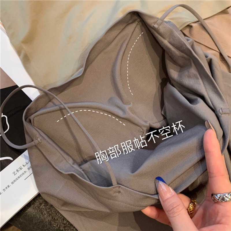 1806 Solid Color Camisole Sports Vest Fixed Cup Beautiful Back Wrap Chest Outer Wear All-match Anti-running Light Tube Top Base Underwear