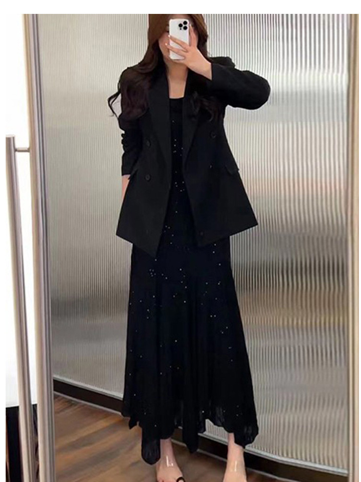 костюм большого размера для женщин, пиджак, юбка с бретелями, двухпредметный 6088