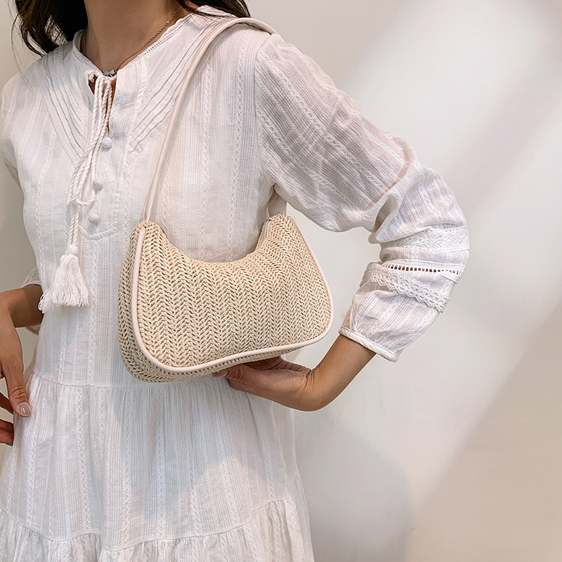 Summer Straw Bag Women's 2024 New Girl's Retro Contrast Color Handbag All-match Underarm Woven Bag Trendy