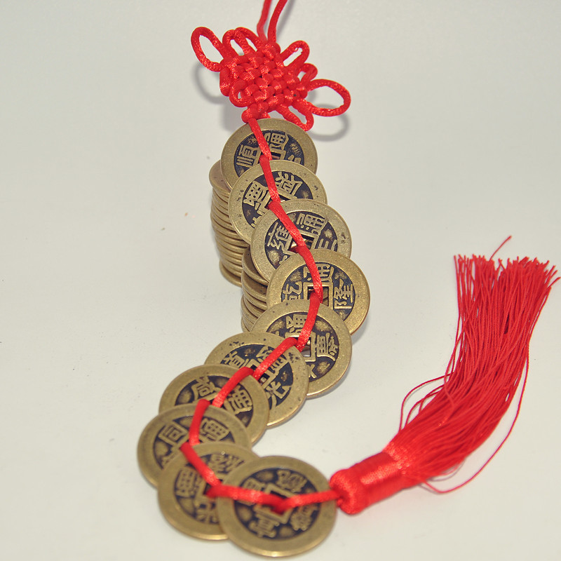 Pure Copper Thickened 2.5 Five Emperors Copper Money Real Copper Chinese Knot Red Yellow Five Emperors Money Pendant Antique Coin for Feng Shui