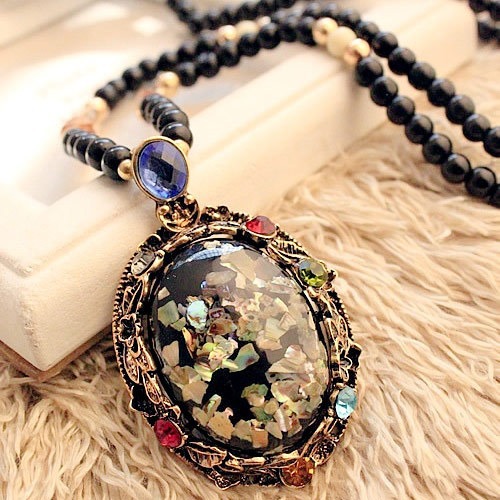 New cross-border color shell Cat's Eye Stone long Korean sweater chain accessories vintage pendant Korean decorative necklace necklace