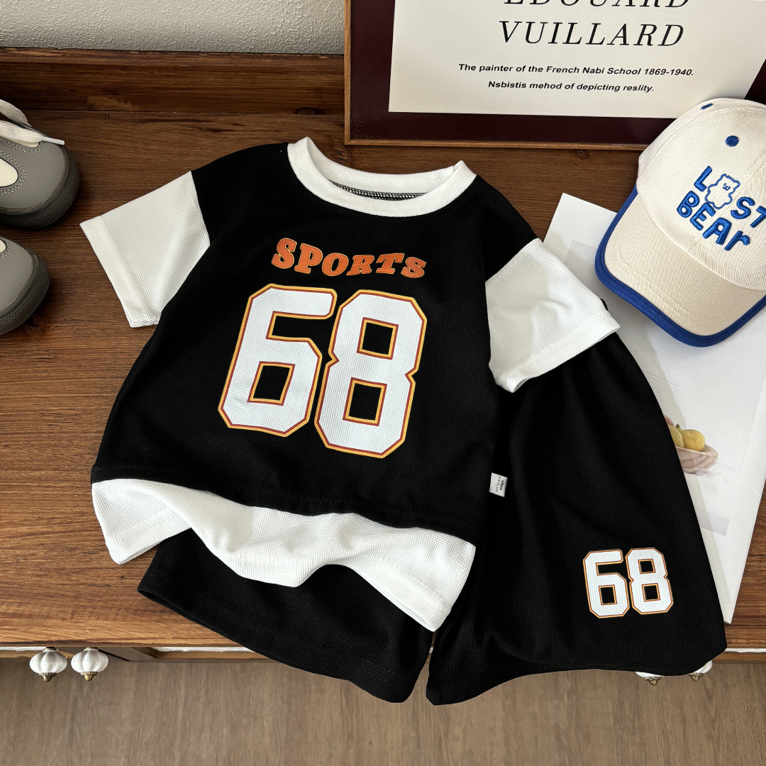 Летний комплект для мальчиков с коротким рукавом, спортивный свободный костюм