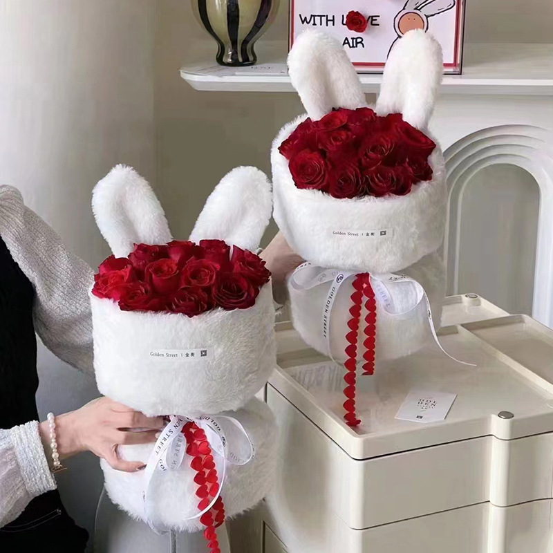 Букет из роз, имитация цветов, маленький букет с ушами кролика, вечные цветы для подарка девушке на день рождения