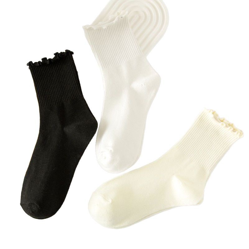 Fungus Edge Socks Women's Milk White Ins Trendy Japanese Style Preppy Style Jk Lace Socks Summer Versatile Mid-Calf Pile Socks