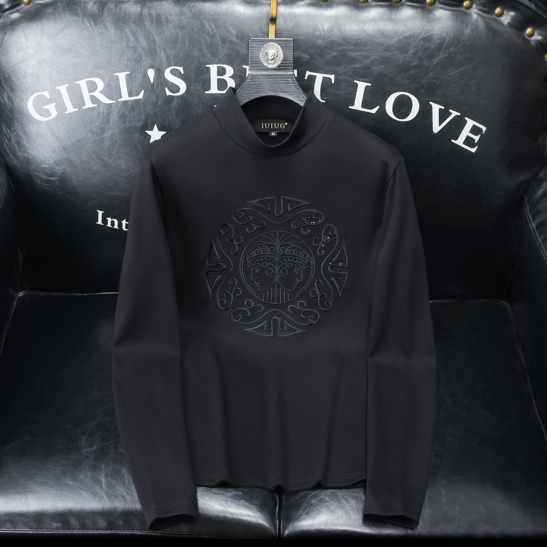 Men's Autumn and Winter New Men's Accessible Luxury Quality Half Turtleneck Fleece-Lined Thickeneded Bottoming Shirt Trbottomy Embroidered T-Shirt