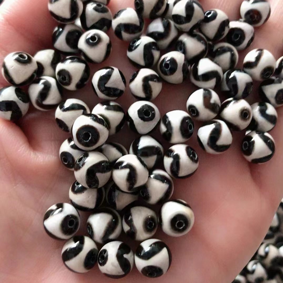 Оптовая продажа черно-белых бусин Xizang, яркая поверхность, 8мм, свободные бусины