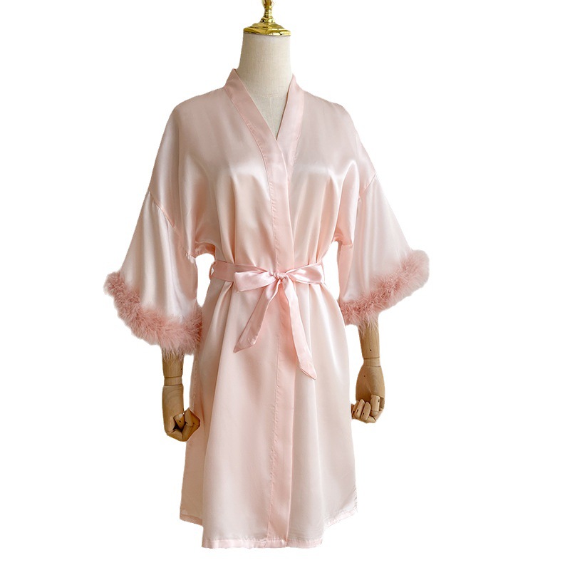 French Style Nightgown Women's Summer High-end 2024 New Style Sexy Morning Gown Imitation Silk Pajamas Long-sleeved Outer Gown Spring and Autumn