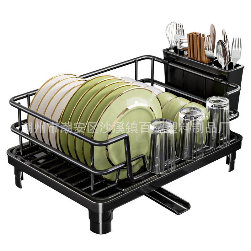 Dish and Bowl Drain Rack Water Catching Tray with Water Guide Slot Self Drainage Plastic Base Kitchen Storage Accessories