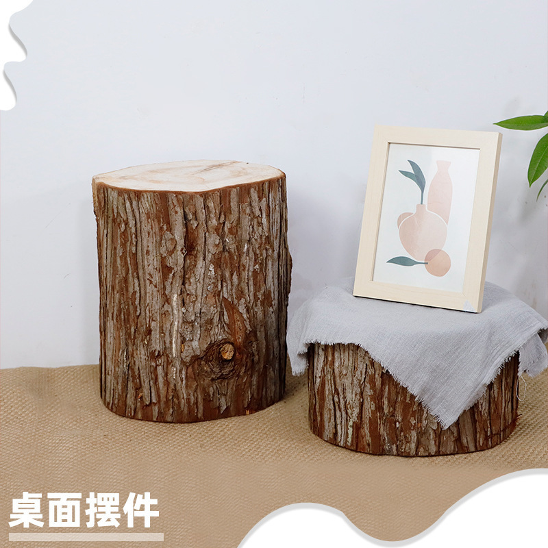 Fir Solid Wood Stump with Bark, Wooden Pile, Cylindrical Wood Segment, Solid Wood Stump, Natural Wood Stump, Creative Root Coffee Table Wooden Base