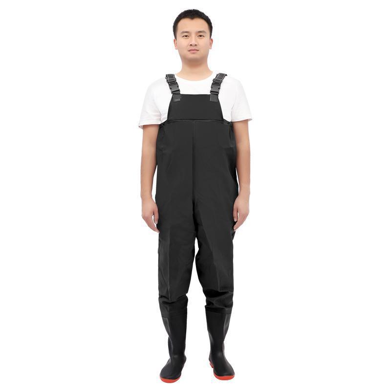 Water Pants Reservoir Rain Pants with Rain Shoes Waterproof Clothes Water Shoes Half-length Men's Leather Fork Catching Fish Full-body Thickened